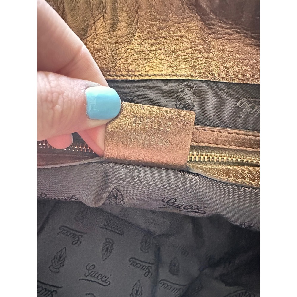 Gucci Hysteria Metallic Bronze Patent Leather Crest Clutch Bag 197015 - Picture 11 of 12